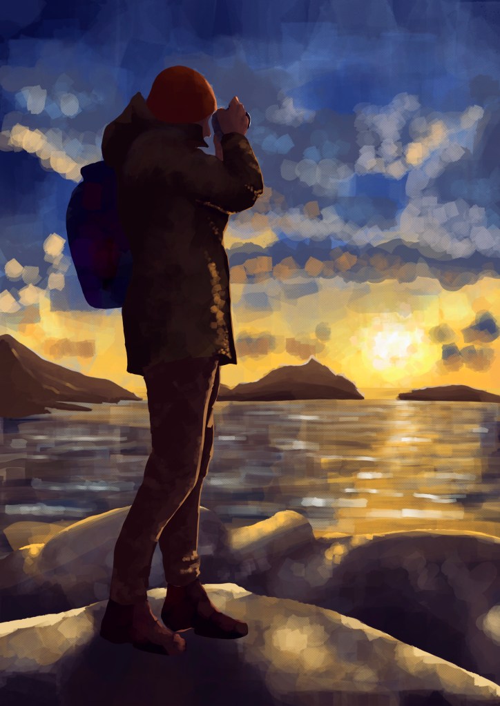 Le photographe au coucher du soleil